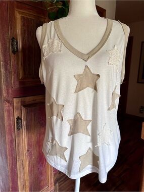POL Cream Tank with Tan Star Appliqués
